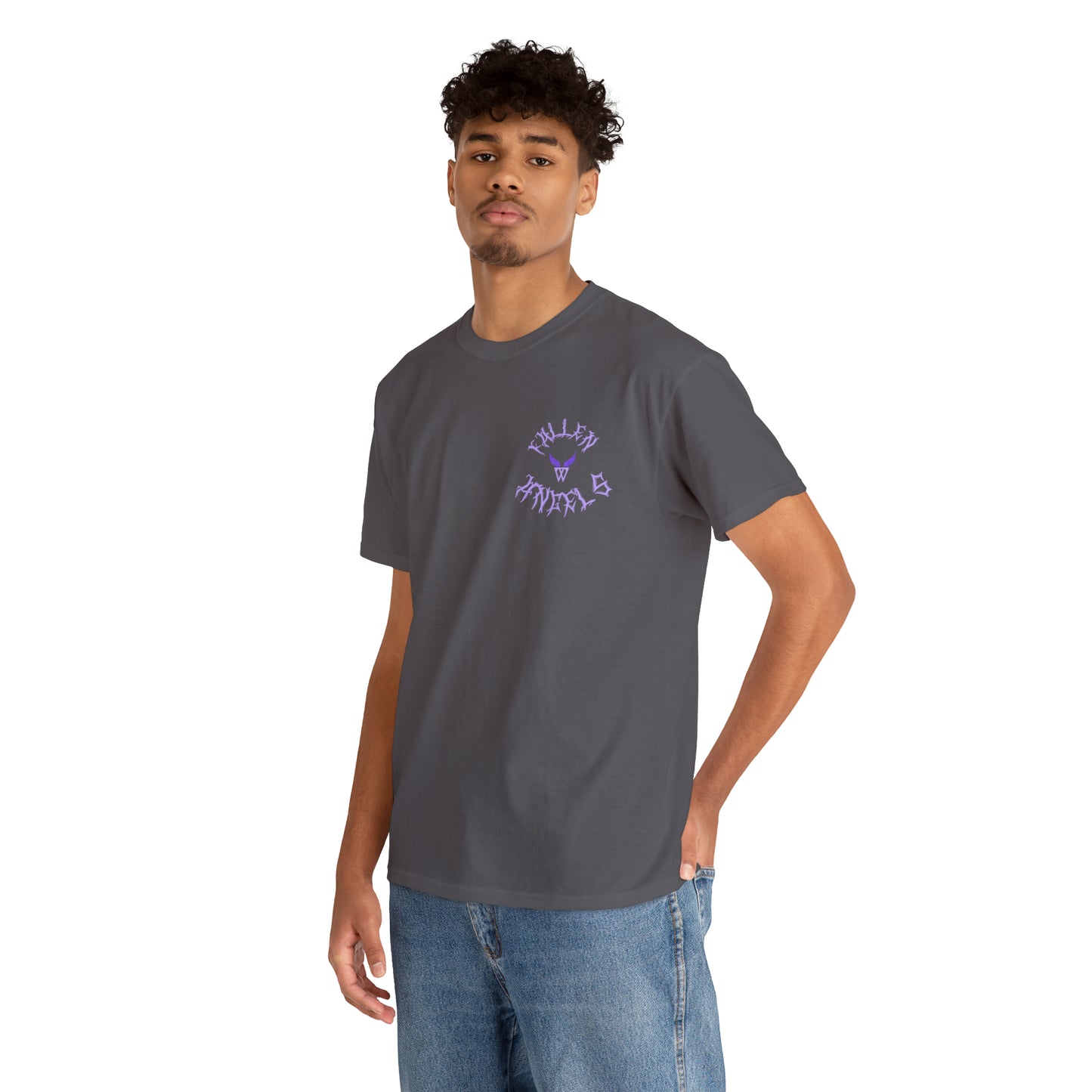 Augmented Reality T-shirt for adults with QR code that displays digital DEMON wings when pointed with the camera New Trend in Digital Fashion man