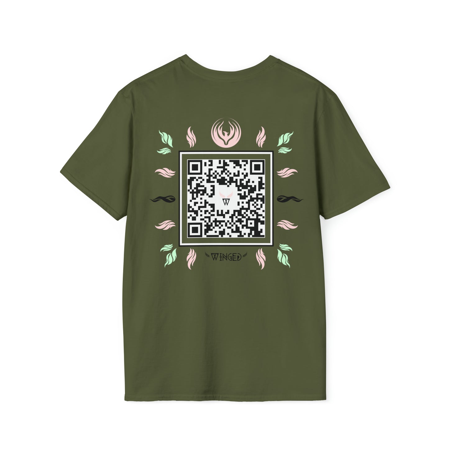 Augmented Reality T-shirt with Phoenix Wings for adults with QR code that displays digital wings when pointed with the camera New Trend in Digital Fashion