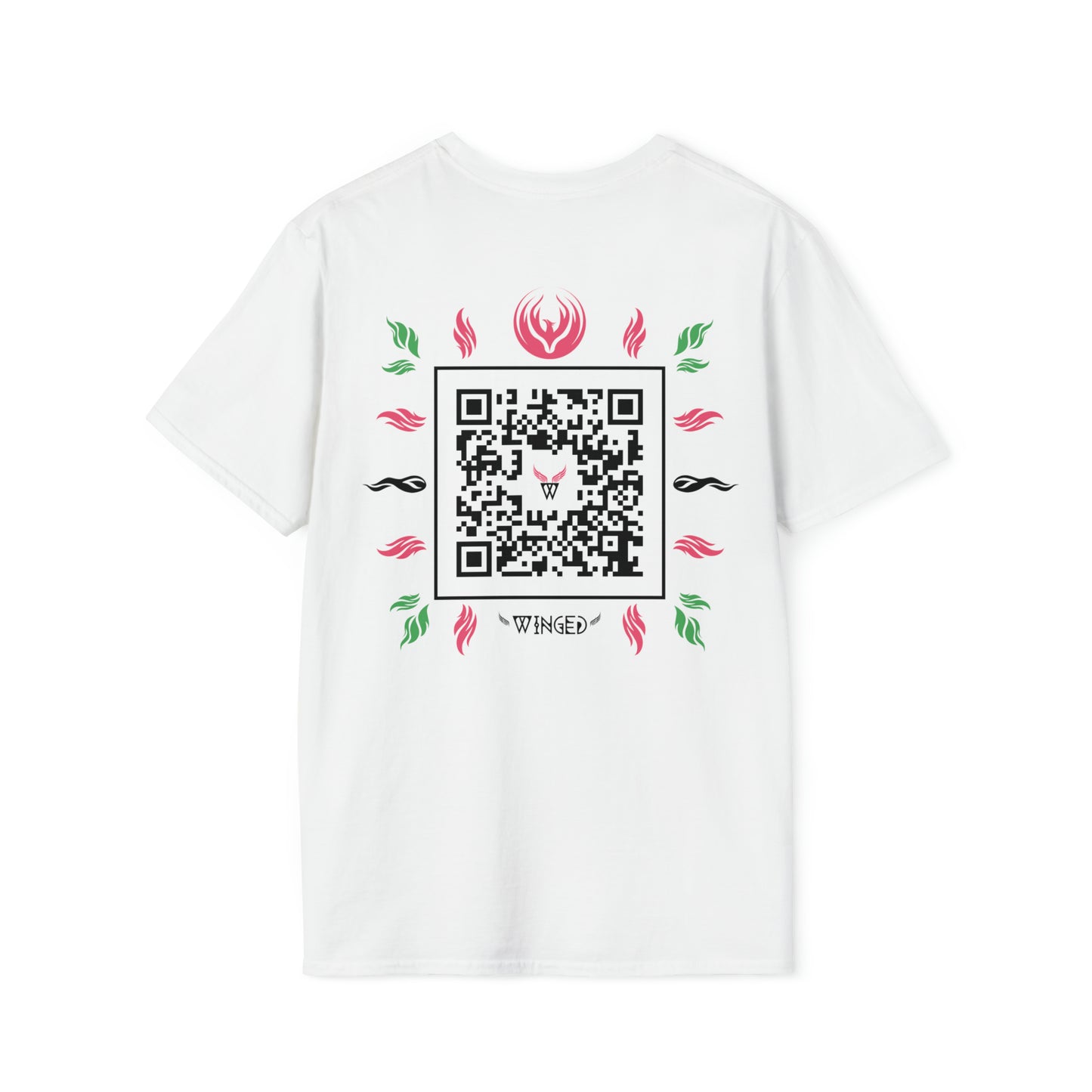 Augmented Reality T-shirt with Phoenix Wings for adults with QR code that displays digital wings when pointed with the camera New Trend in Digital Fashion