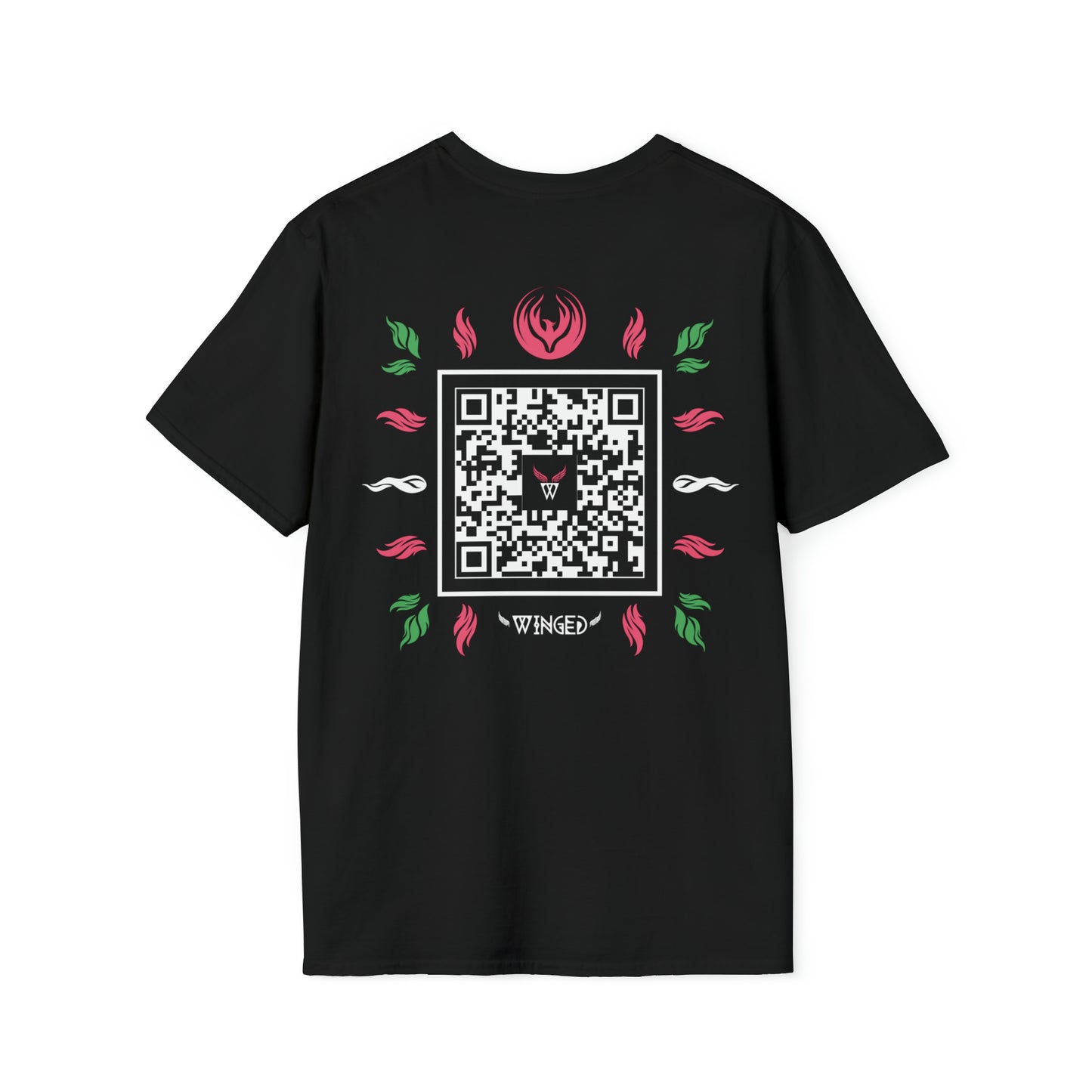 Augmented Reality T-shirt with Phoenix Wings for adults with QR code that displays digital wings when pointed with the camera New Trend in Digital Fashion