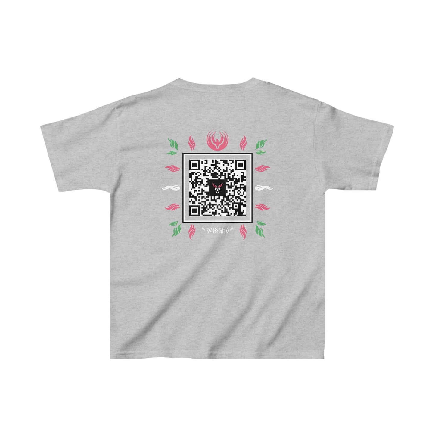 PHOENIX Kids T-shirt with Wings in Augmented Reality QR code that displays digital wings when pointed with the camera