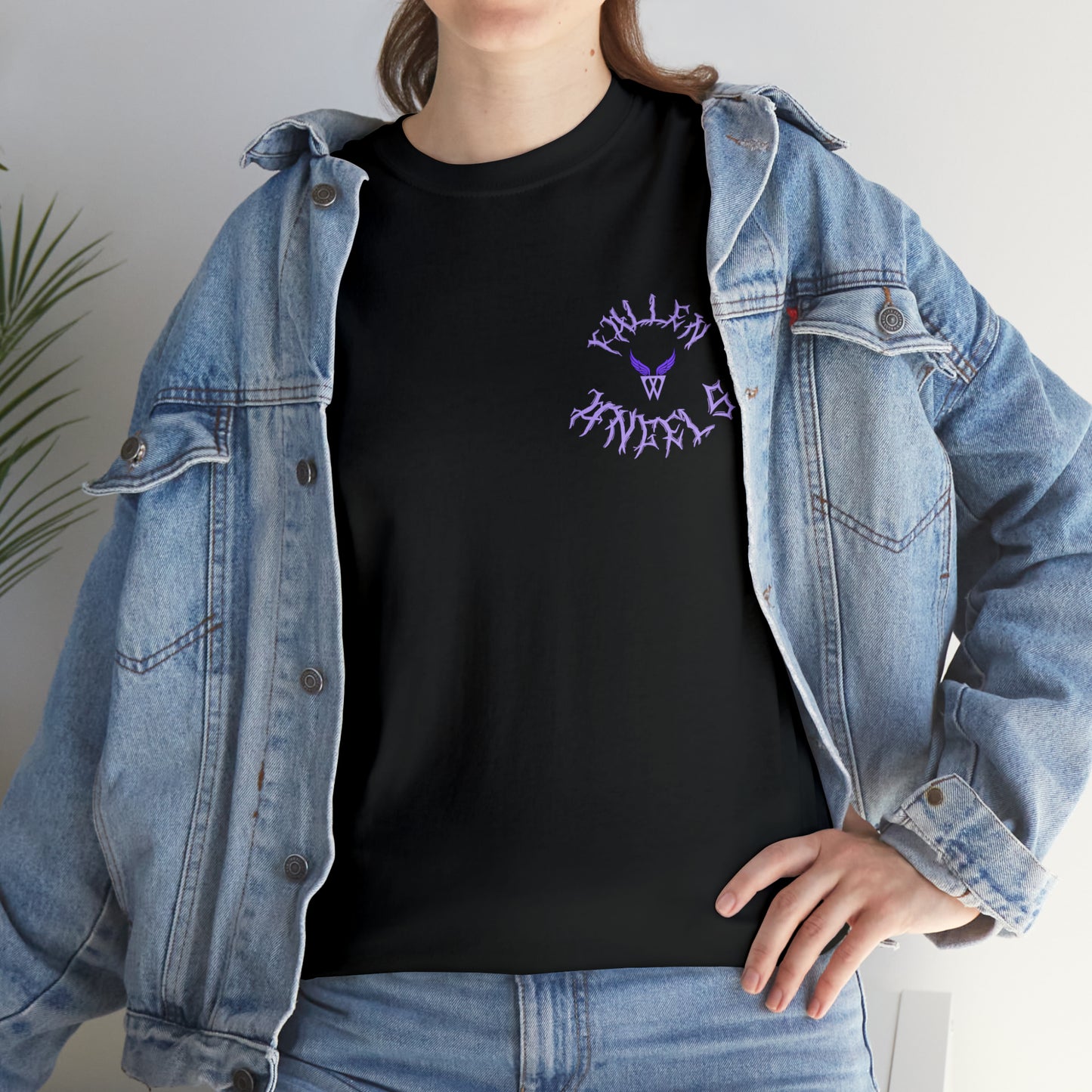 Augmented Reality T-shirt for adults with QR code that displays digital DEMON wings when pointed with the camera New Trend in Digital Fashion