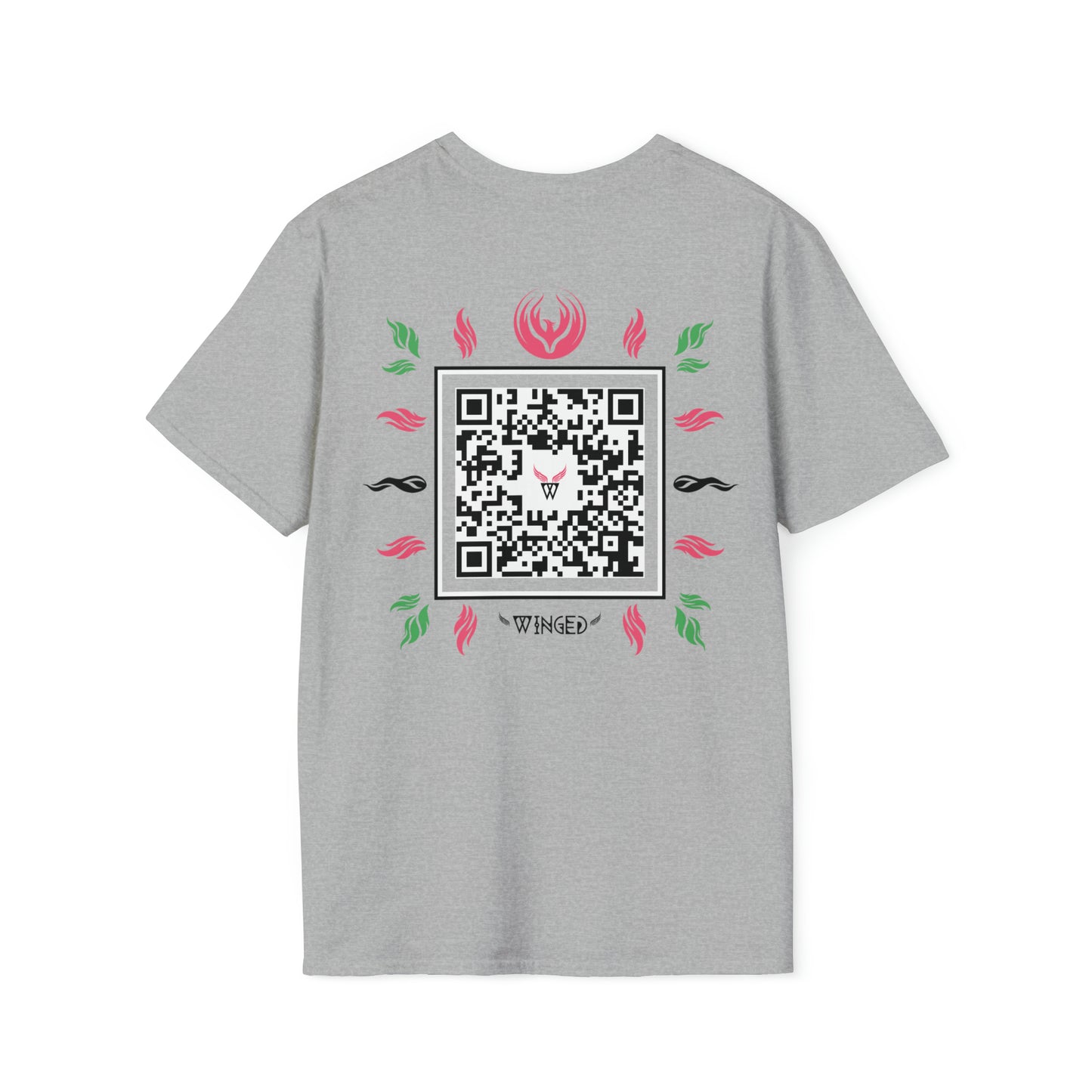 Augmented Reality T-shirt with Phoenix Wings for adults with QR code that displays digital wings when pointed with the camera New Trend in Digital Fashion