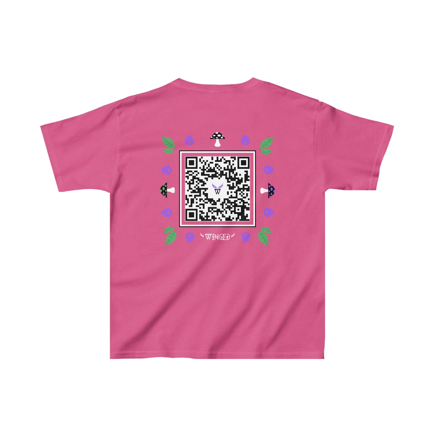 FAIRY Kids T-shirt with Wings in Augmented Reality QR code that displays digital wings when pointed with the camera