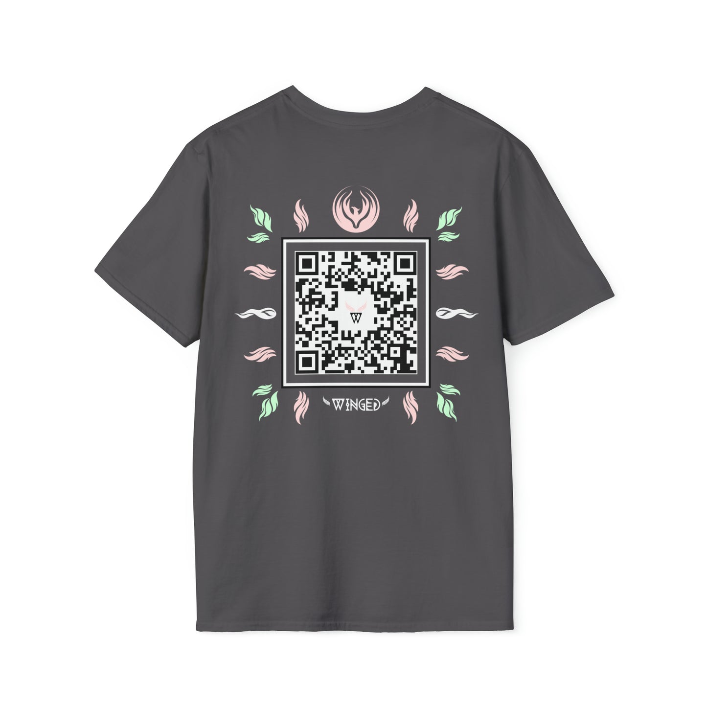 Augmented Reality T-shirt with Phoenix Wings for adults with QR code that displays digital wings when pointed with the camera New Trend in Digital Fashion