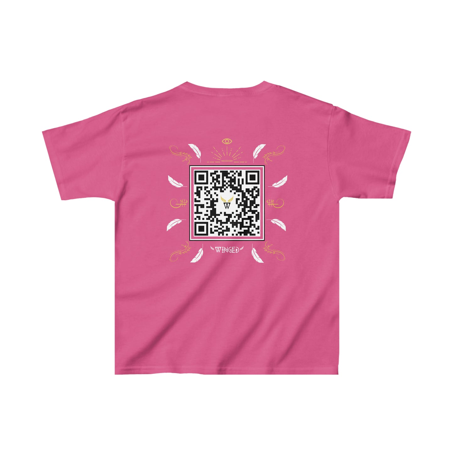 ANGEL Kids T-shirt with Wings in Augmented Reality QR code that displays digital wings when pointed with the camera