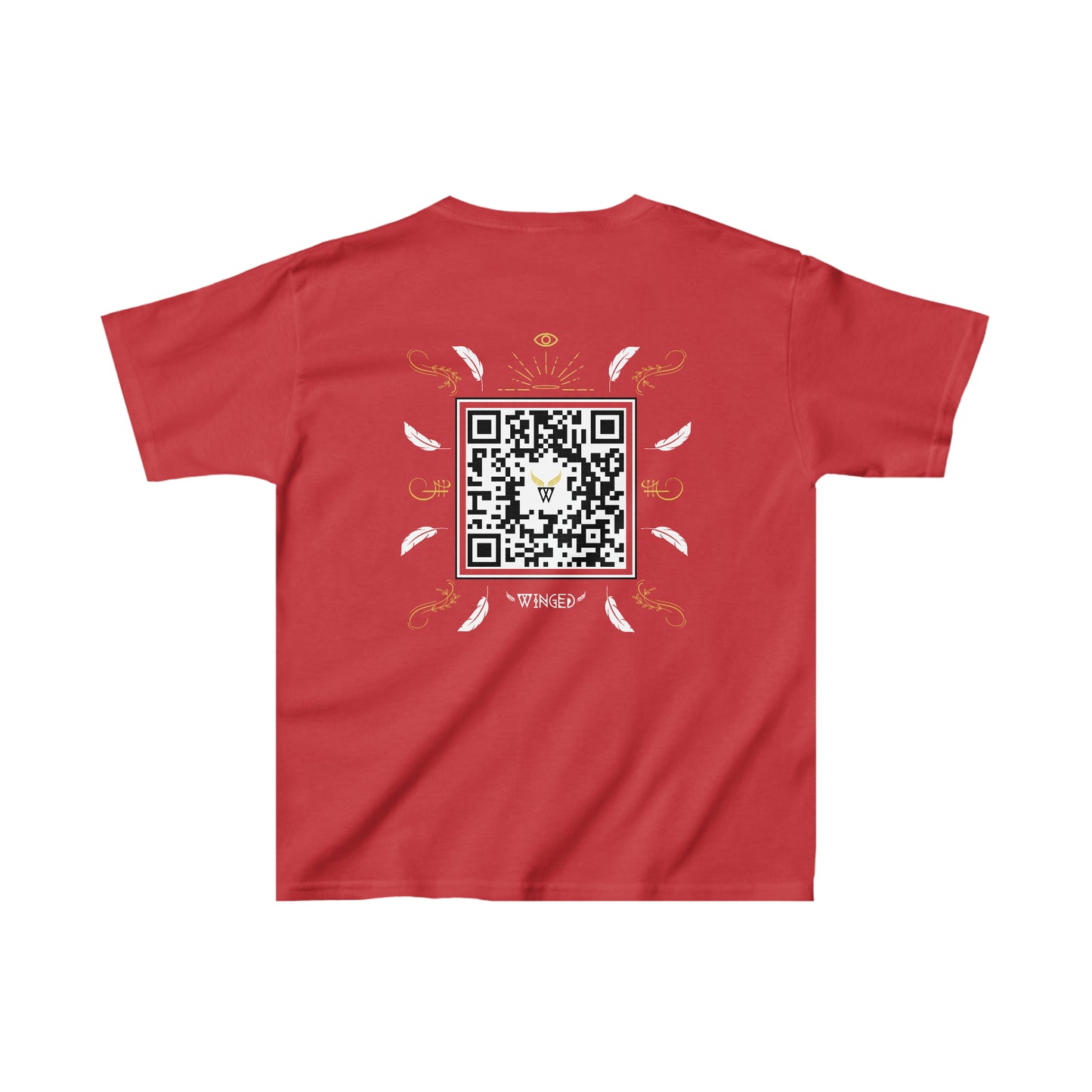 ANGEL Kids T-shirt with Wings in Augmented Reality QR code that displays digital wings when pointed with the camera