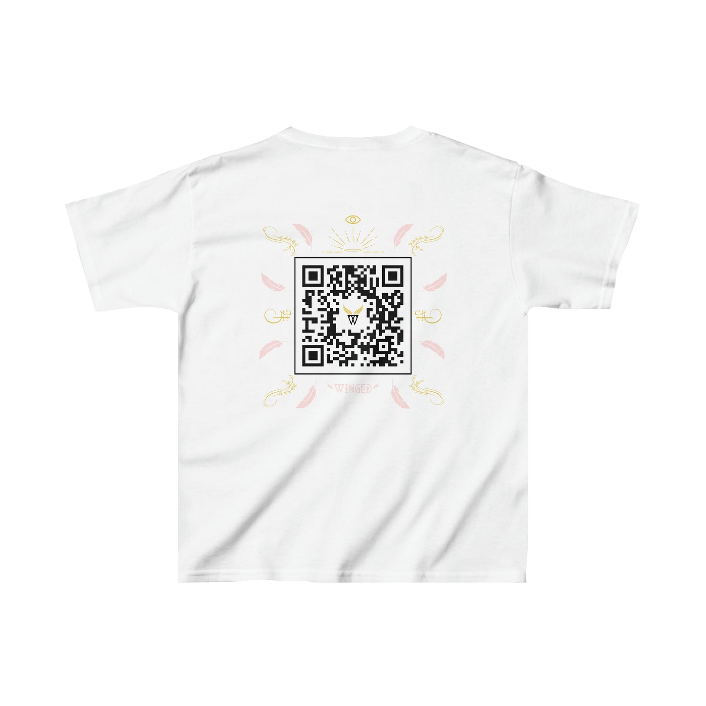 ANGEL Kids T-shirt with Wings in Augmented Reality QR code that displays digital wings when pointed with the camera