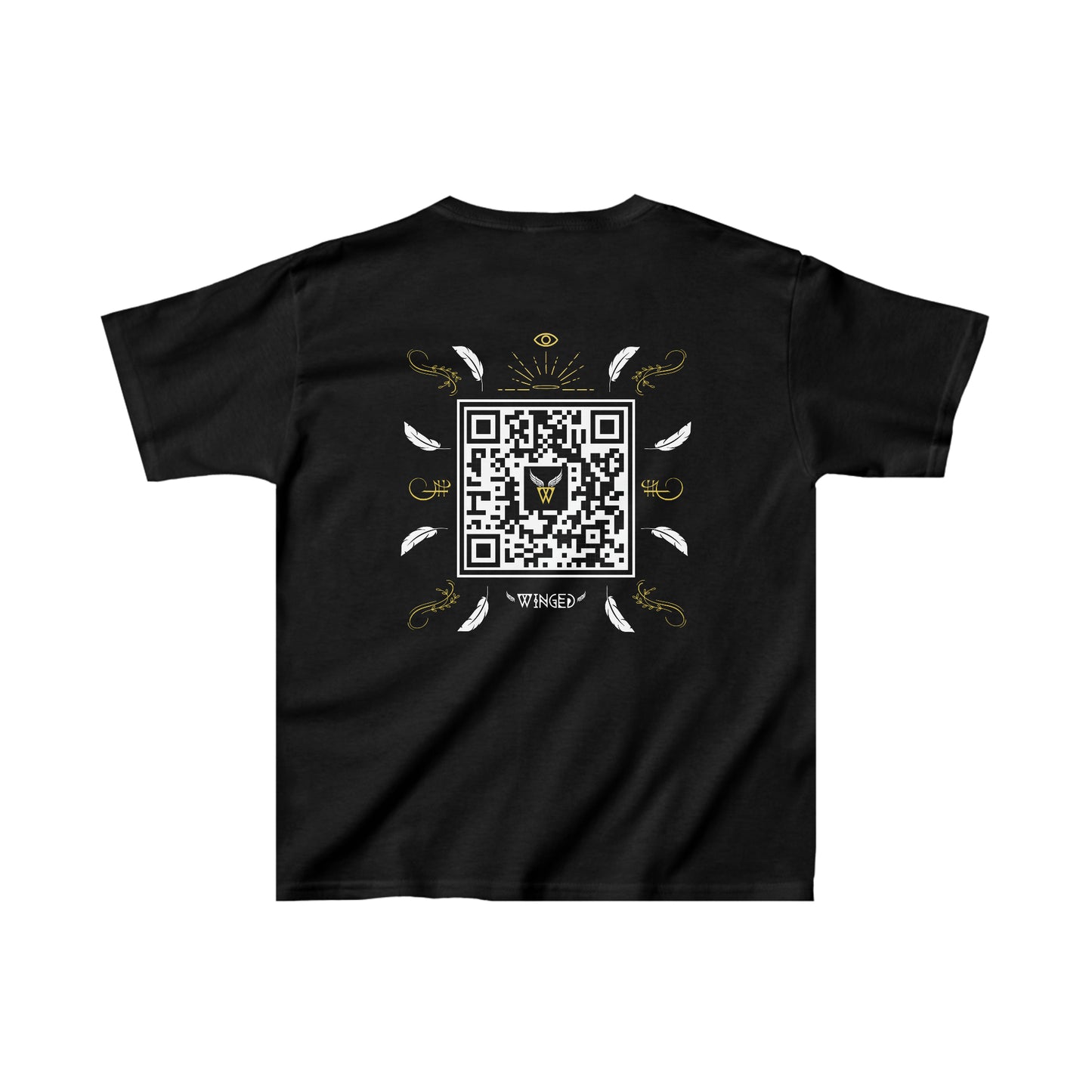 ANGEL Kids T-shirt with Wings in Augmented Reality QR code that displays digital wings when pointed with the camera