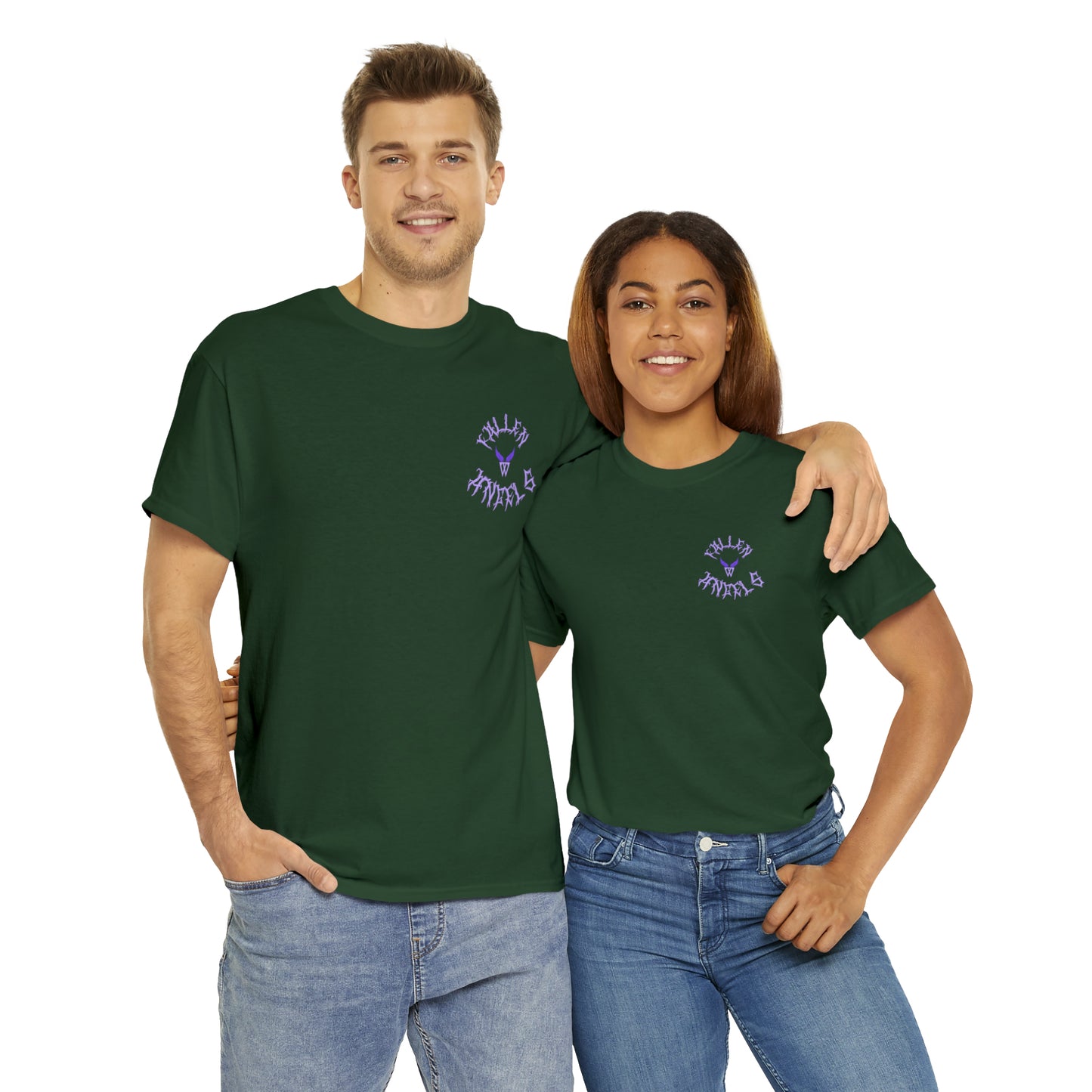 Augmented Reality T-shirt for adults with QR code that displays digital DEMON wings when pointed with the camera New Trend in Digital Fashion couple