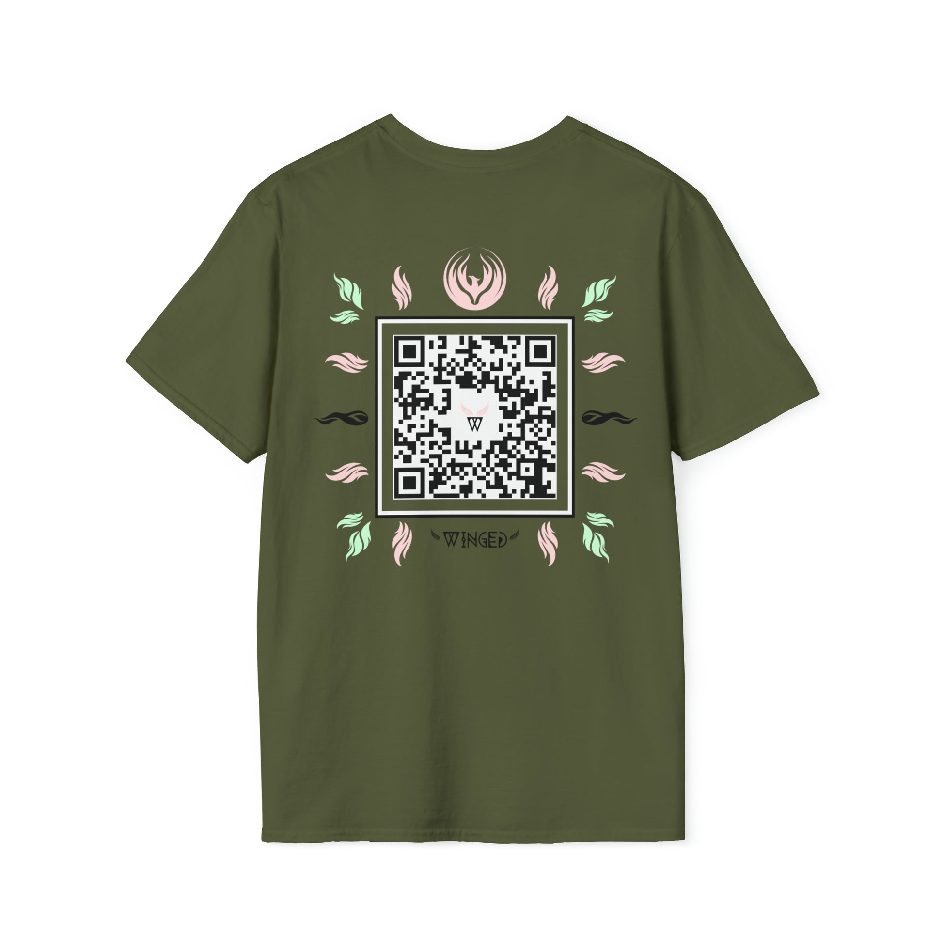 Augmented Reality T-shirt with Phoenix Wings for adults with QR code that displays digital wings when pointed with the camera New Trend in Digital Fashion