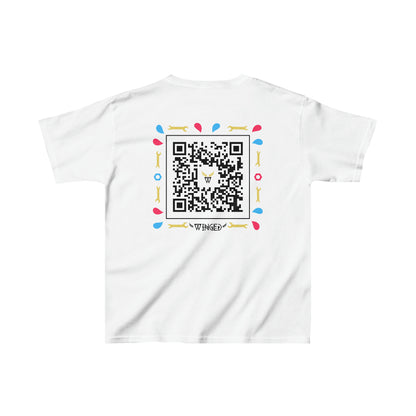 ROBOT Kids T-shirt with Wings in Augmented Reality QR code that displays digital wings when pointed with the camera