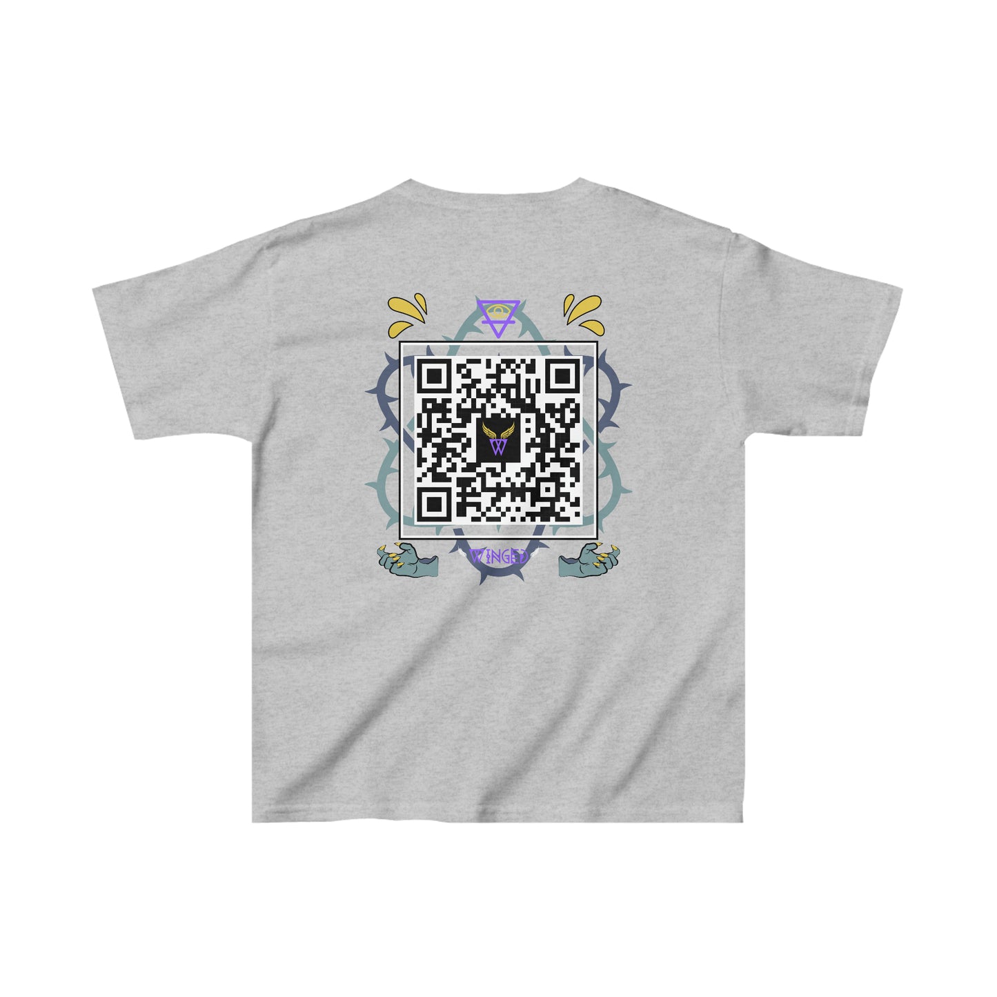 DRAGON Kids T-shirt with Wings in Augmented Reality QR code that displays digital wings when pointed with the camera