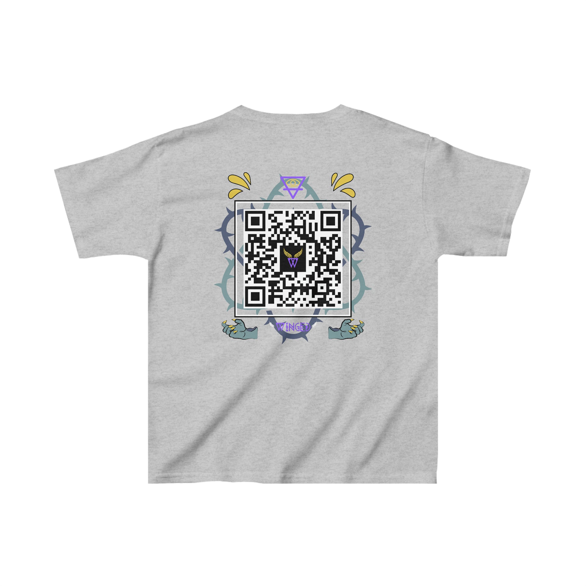 DRAGON Kids T-shirt with Wings in Augmented Reality QR code that displays digital wings when pointed with the camera