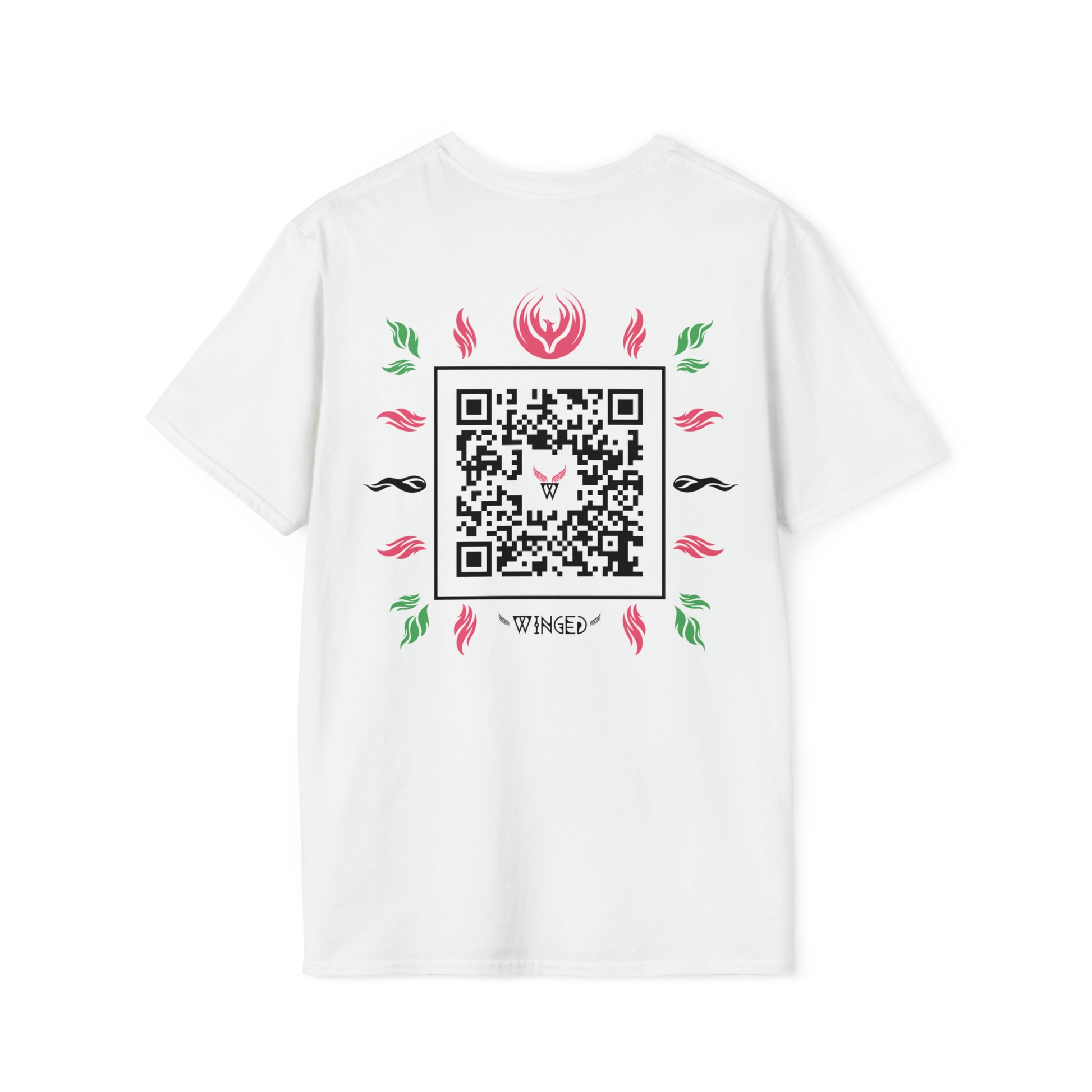 Augmented Reality T-shirt with Phoenix Wings for adults with QR code that displays digital wings when pointed with the camera New Trend in Digital Fashion