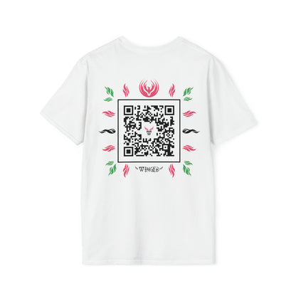 Augmented Reality T-shirt with Phoenix Wings for adults with QR code that displays digital wings when pointed with the camera New Trend in Digital Fashion