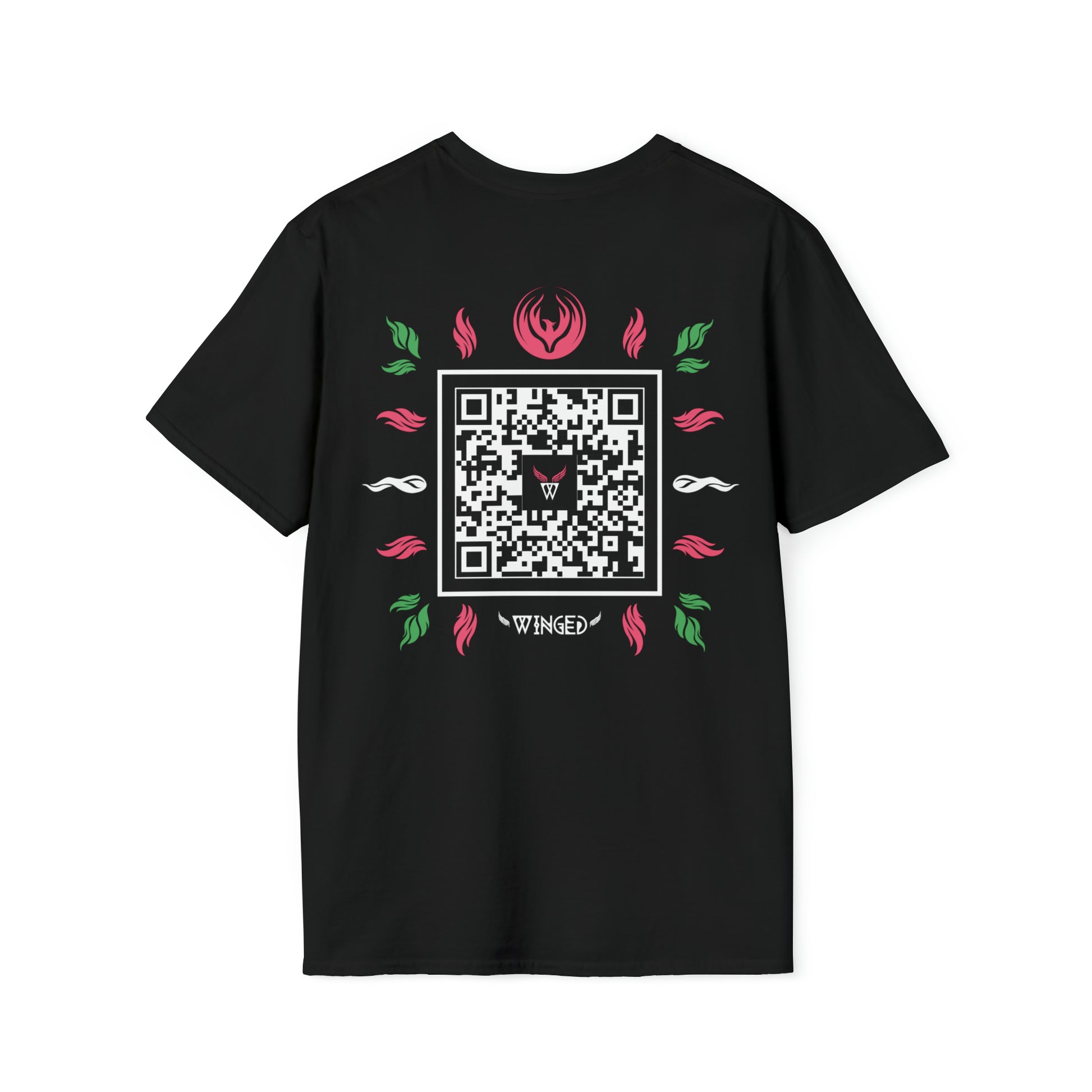 Augmented Reality T-shirt with Phoenix Wings for adults with QR code that displays digital wings when pointed with the camera New Trend in Digital Fashion