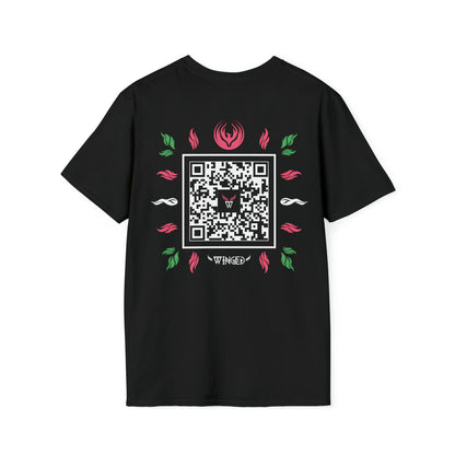 Augmented Reality T-shirt with Phoenix Wings for adults with QR code that displays digital wings when pointed with the camera New Trend in Digital Fashion