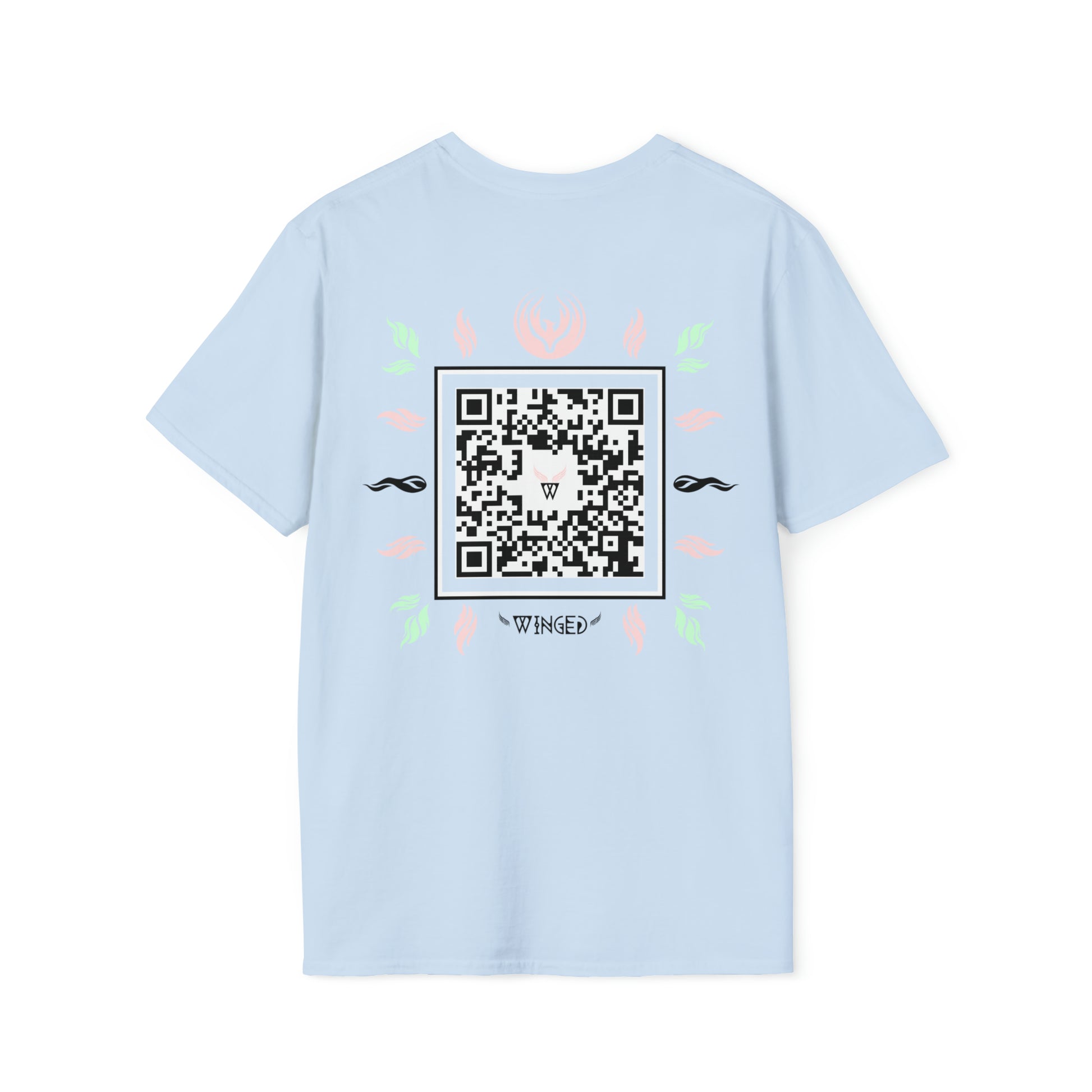 Augmented Reality T-shirt with Phoenix Wings for adults with QR code that displays digital wings when pointed with the camera New Trend in Digital Fashion