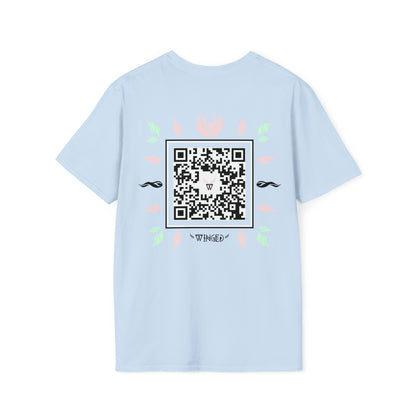 Augmented Reality T-shirt with Phoenix Wings for adults with QR code that displays digital wings when pointed with the camera New Trend in Digital Fashion