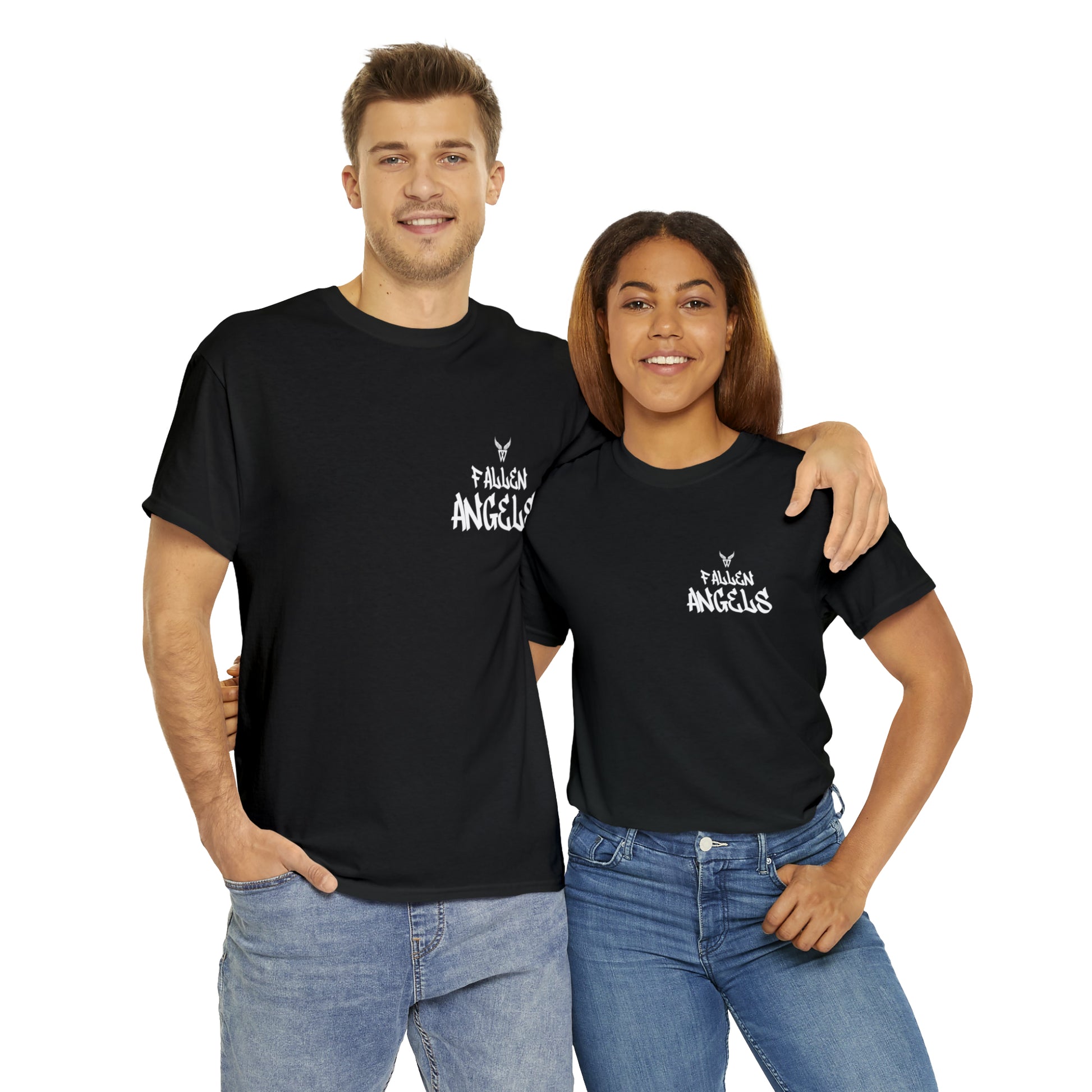 Augmented Reality T-shirt for adults with QR code that displays digital ROBOT wings when pointed with the camera New Trend in Digital Fashion couple