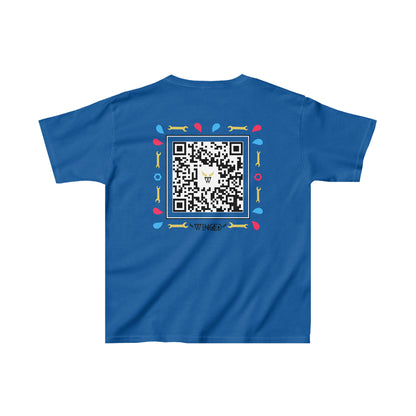 ROBOT Kids T-shirt with Wings in Augmented Reality QR code that displays digital wings when pointed with the camera