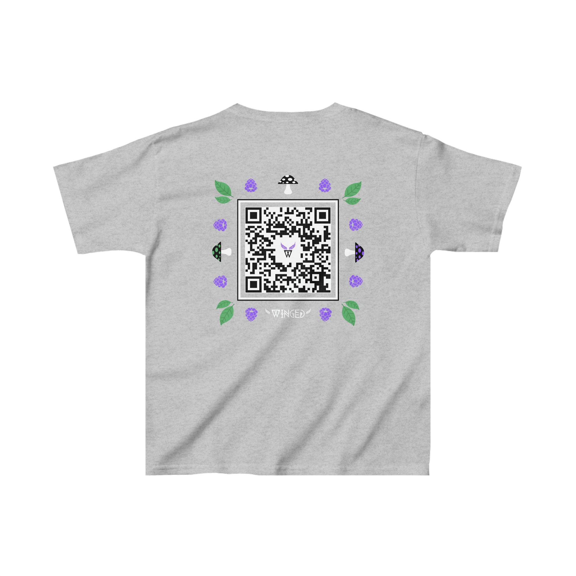 FAIRY Kids T-shirt with Wings in Augmented Reality QR code that displays digital wings when pointed with the camera