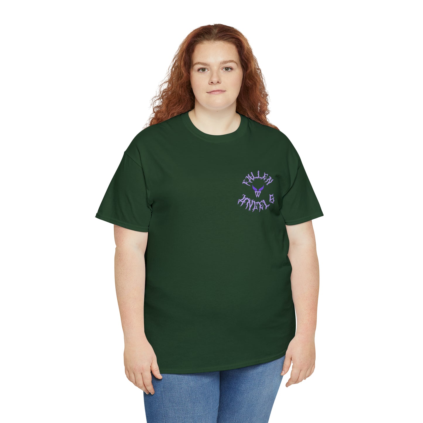 Augmented Reality T-shirt for adults with QR code that displays digital DEMON wings when pointed with the camera New Trend in Digital Fashion woman