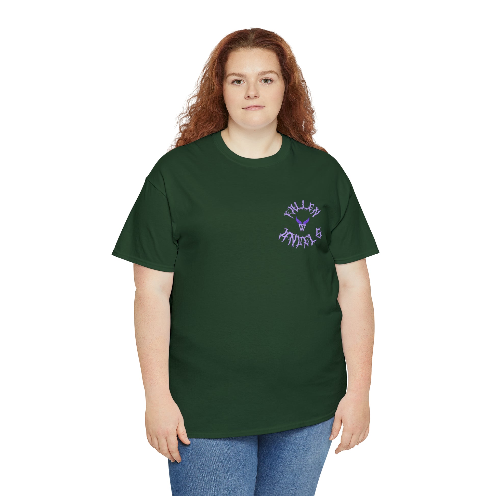 Augmented Reality T-shirt for adults with QR code that displays digital DEMON wings when pointed with the camera New Trend in Digital Fashion woman