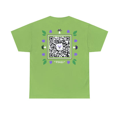 Augmented Reality T-shirt for adults with QR code that displays digital FAIRY wings when pointed with the camera New Trend in Digital Fashion