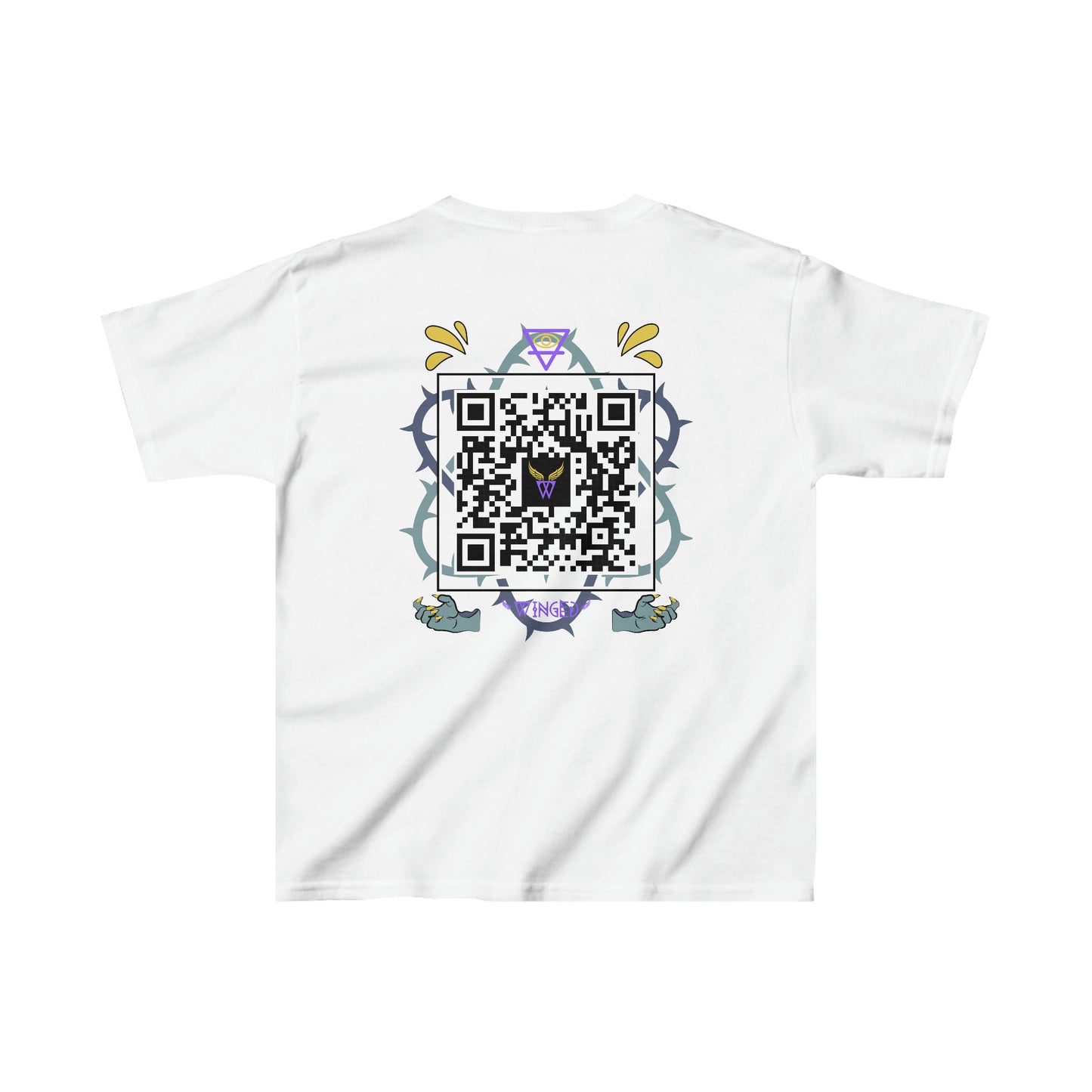 DRAGON Kids T-shirt with Wings in Augmented Reality QR code that displays digital wings when pointed with the camera