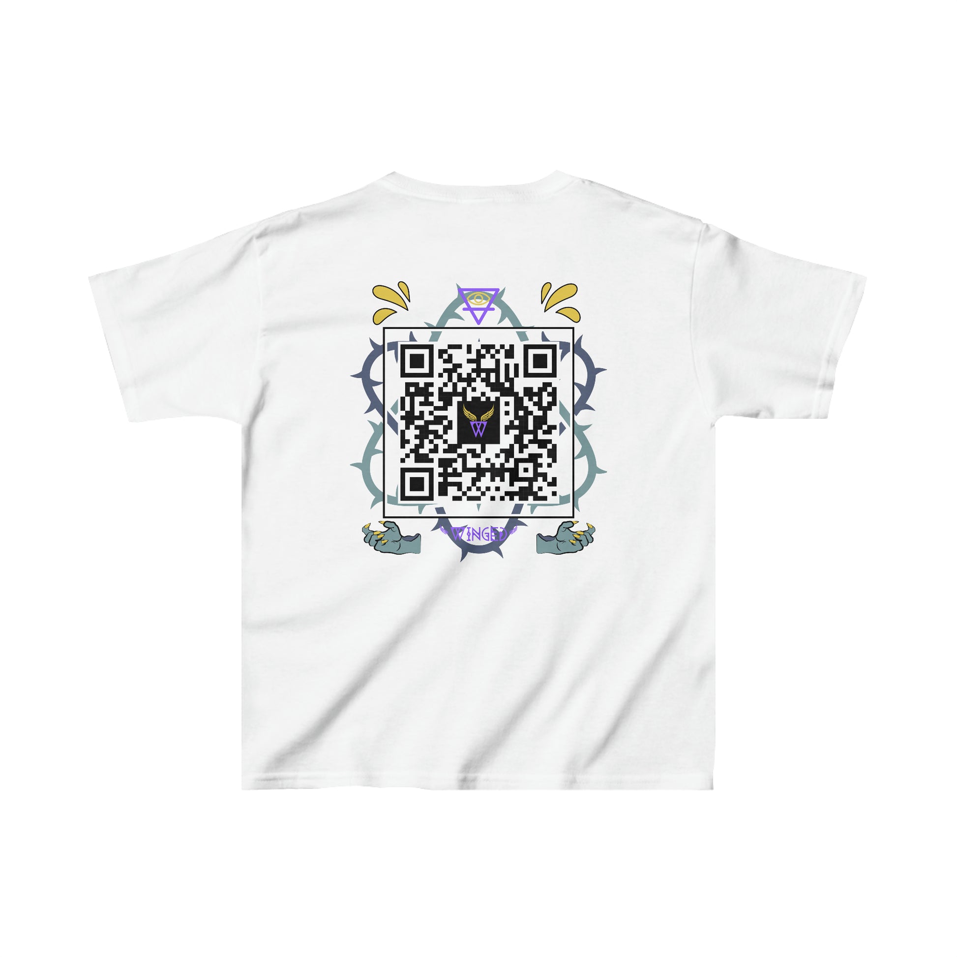 DRAGON Kids T-shirt with Wings in Augmented Reality QR code that displays digital wings when pointed with the camera