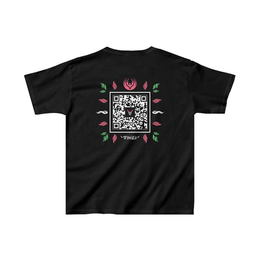 PHOENIX Kids T-shirt with Wings in Augmented Reality QR code that displays digital wings when pointed with the camera