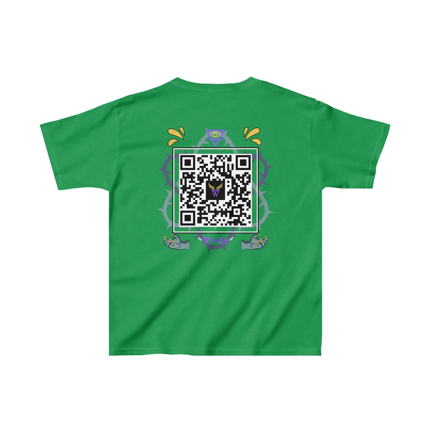 DRAGON Kids T-shirt with Wings in Augmented Reality QR code that displays digital wings when pointed with the camera