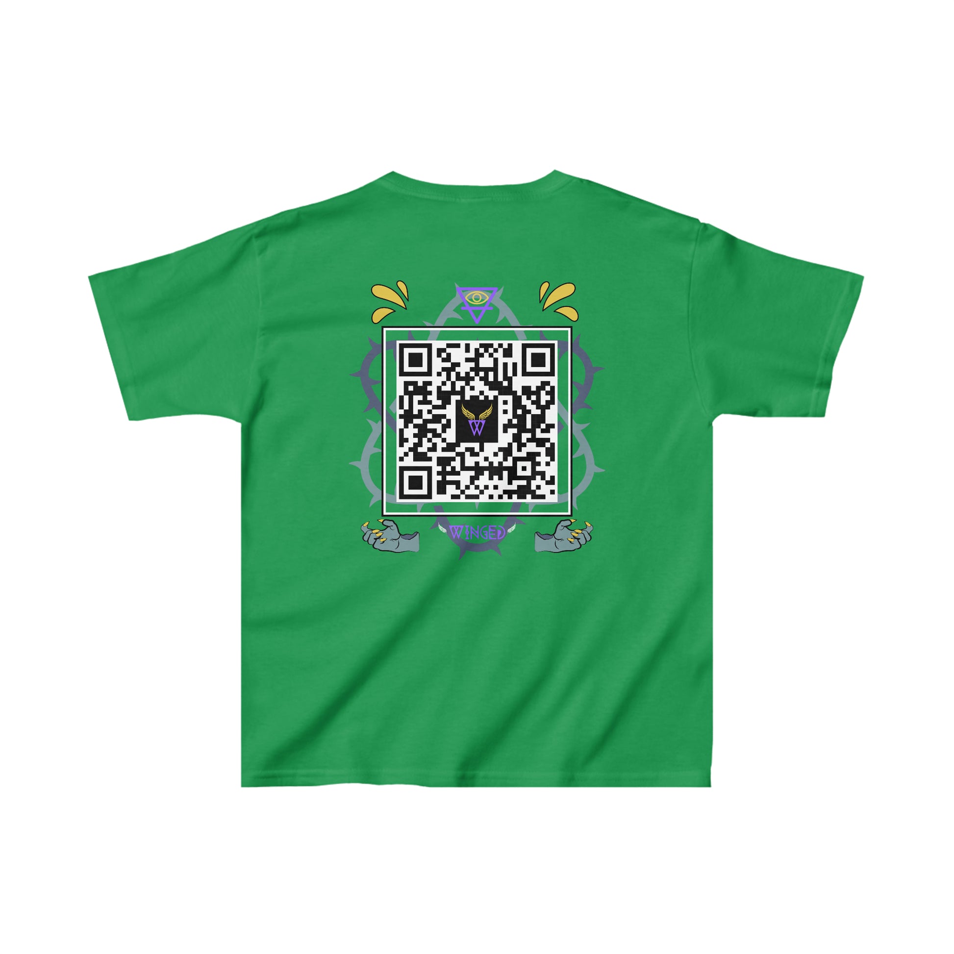 DRAGON Kids T-shirt with Wings in Augmented Reality QR code that displays digital wings when pointed with the camera