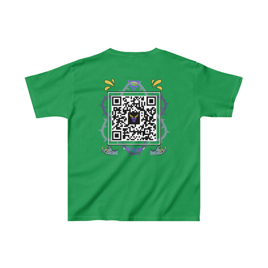 DRAGON Kids T-shirt with Wings in Augmented Reality QR code that displays digital wings when pointed with the camera