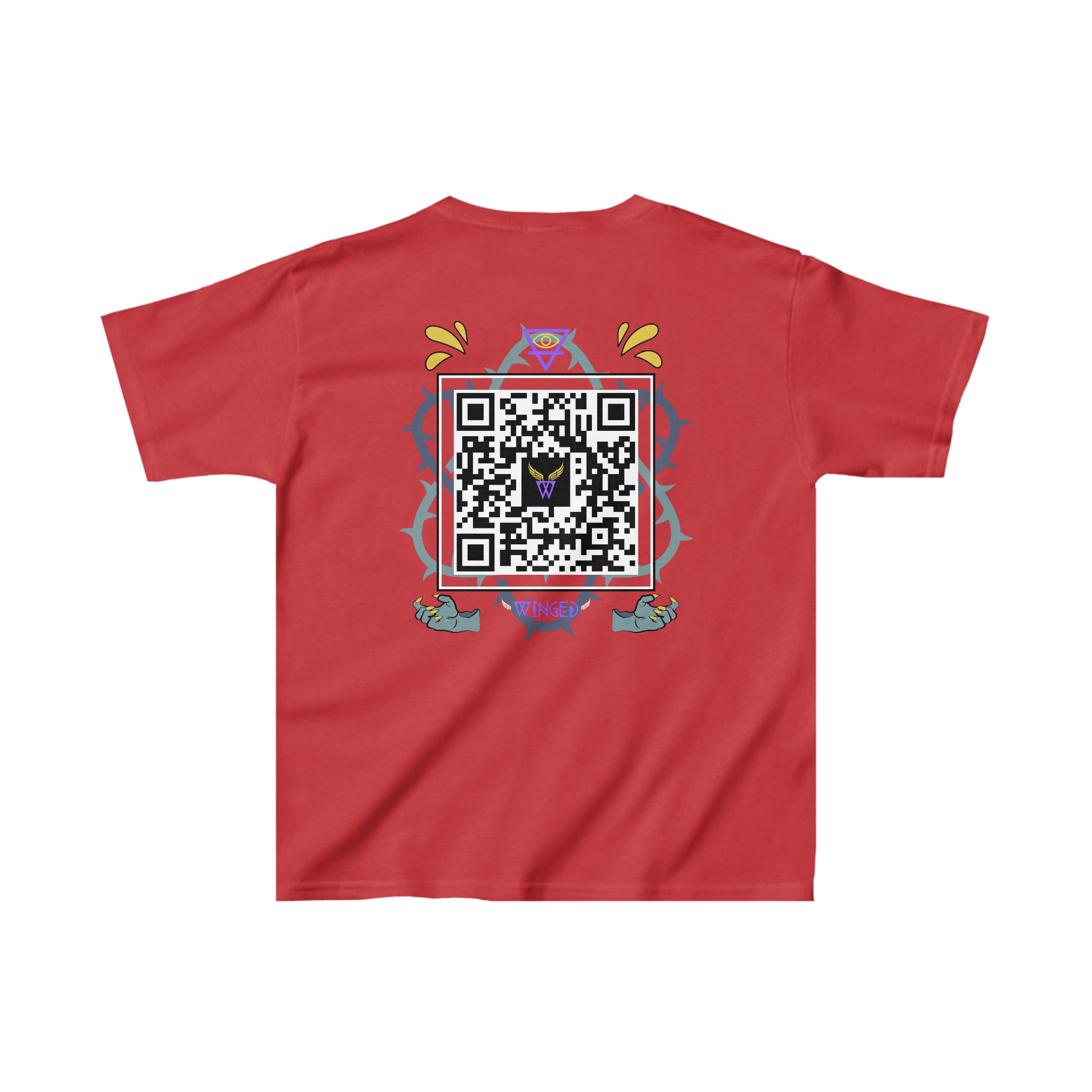 DRAGON Kids T-shirt with Wings in Augmented Reality QR code that displays digital wings when pointed with the camera