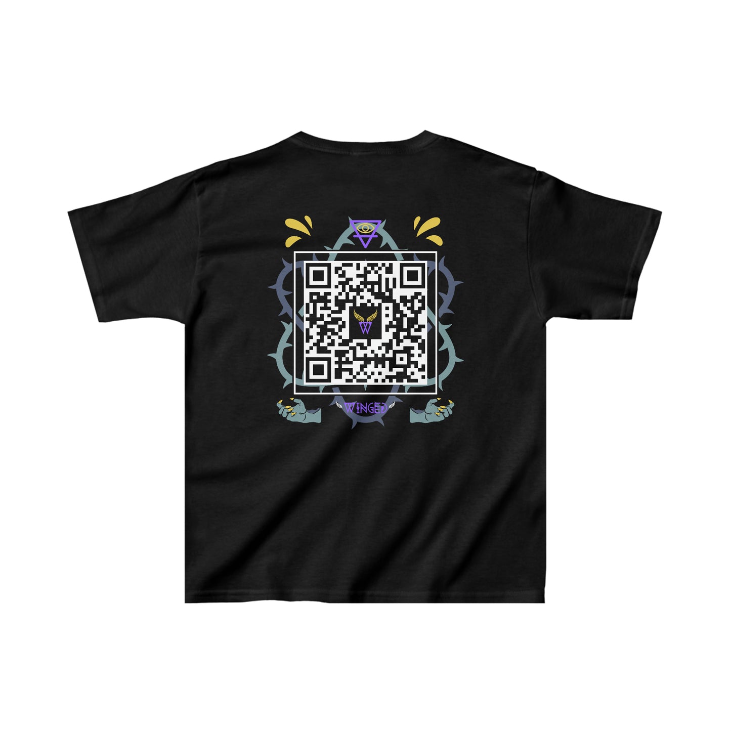 DRAGON Kids T-shirt with Wings in Augmented Reality QR code that displays digital wings when pointed with the camera