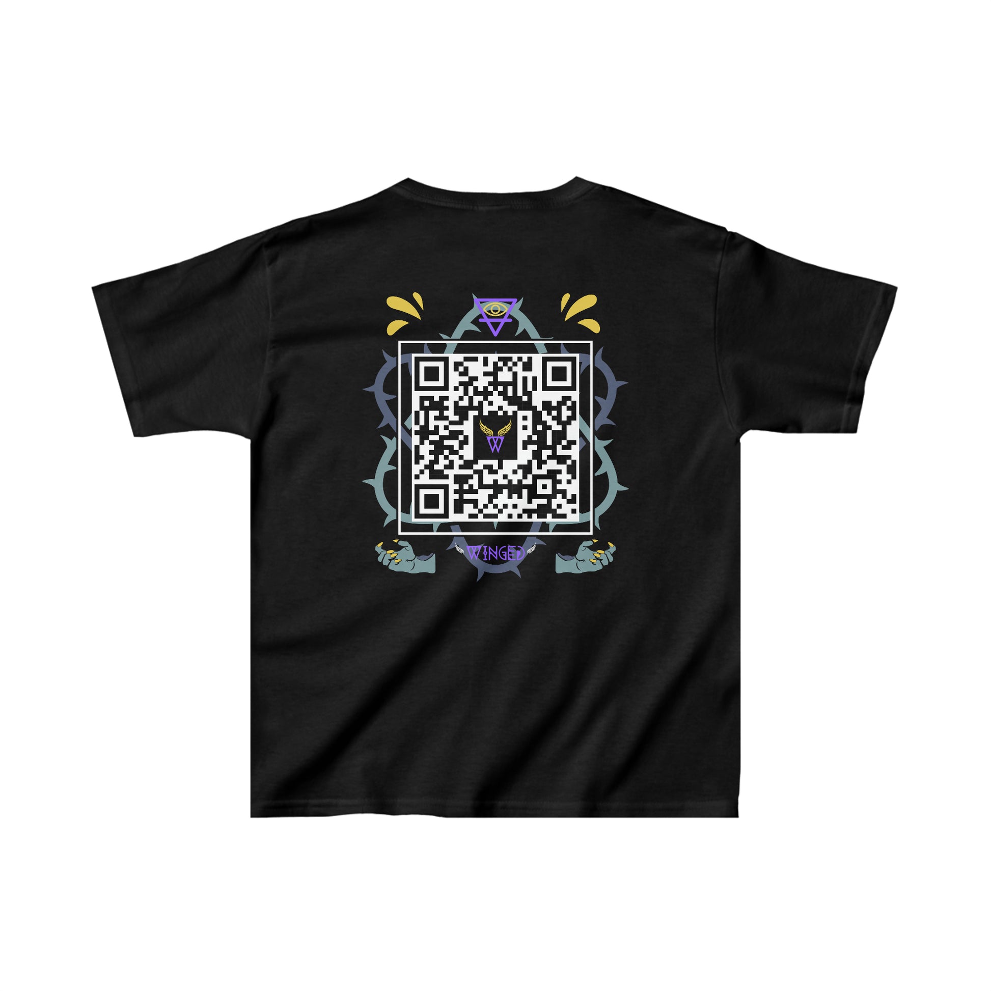 DRAGON Kids T-shirt with Wings in Augmented Reality QR code that displays digital wings when pointed with the camera
