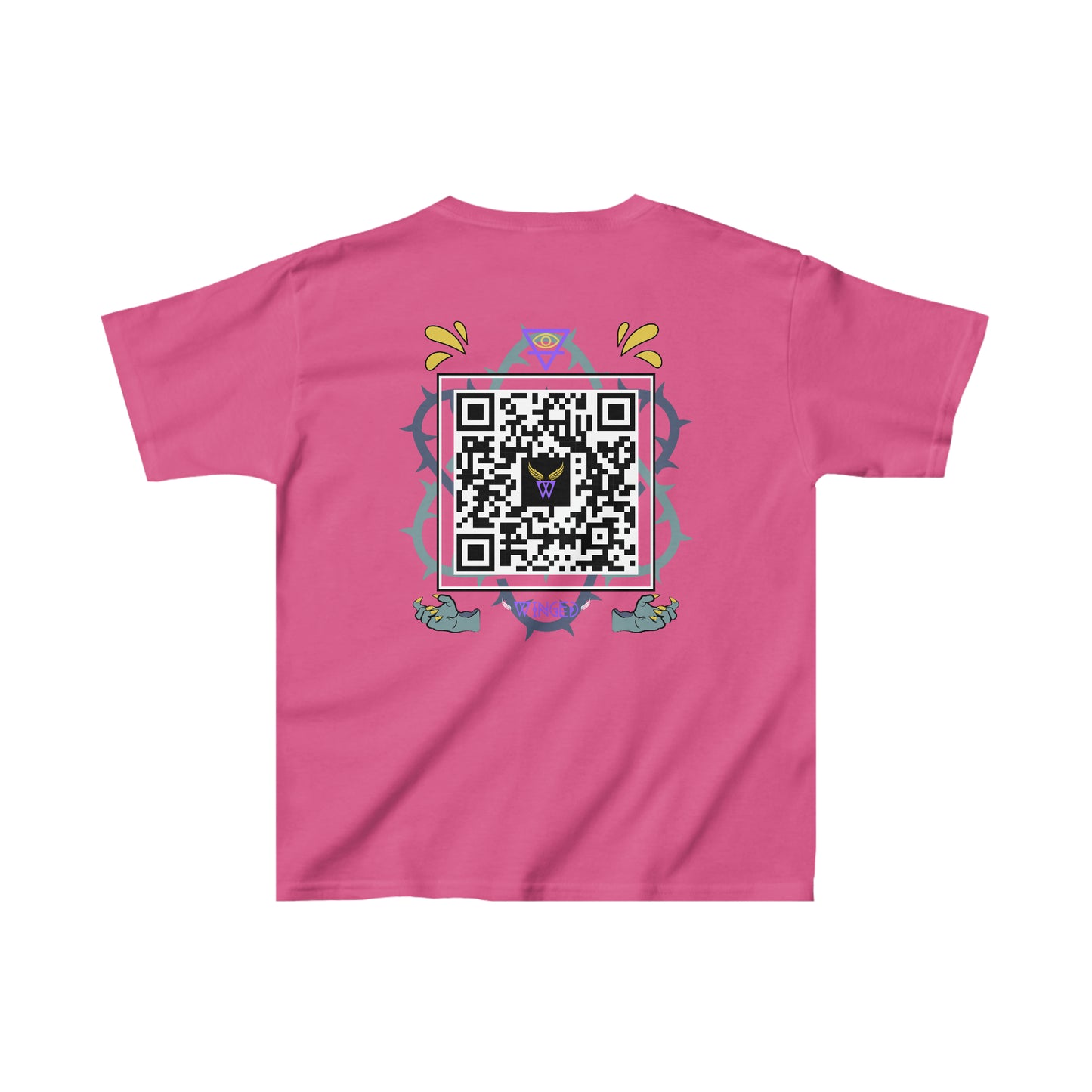 DRAGON Kids T-shirt with Wings in Augmented Reality QR code that displays digital wings when pointed with the camera
