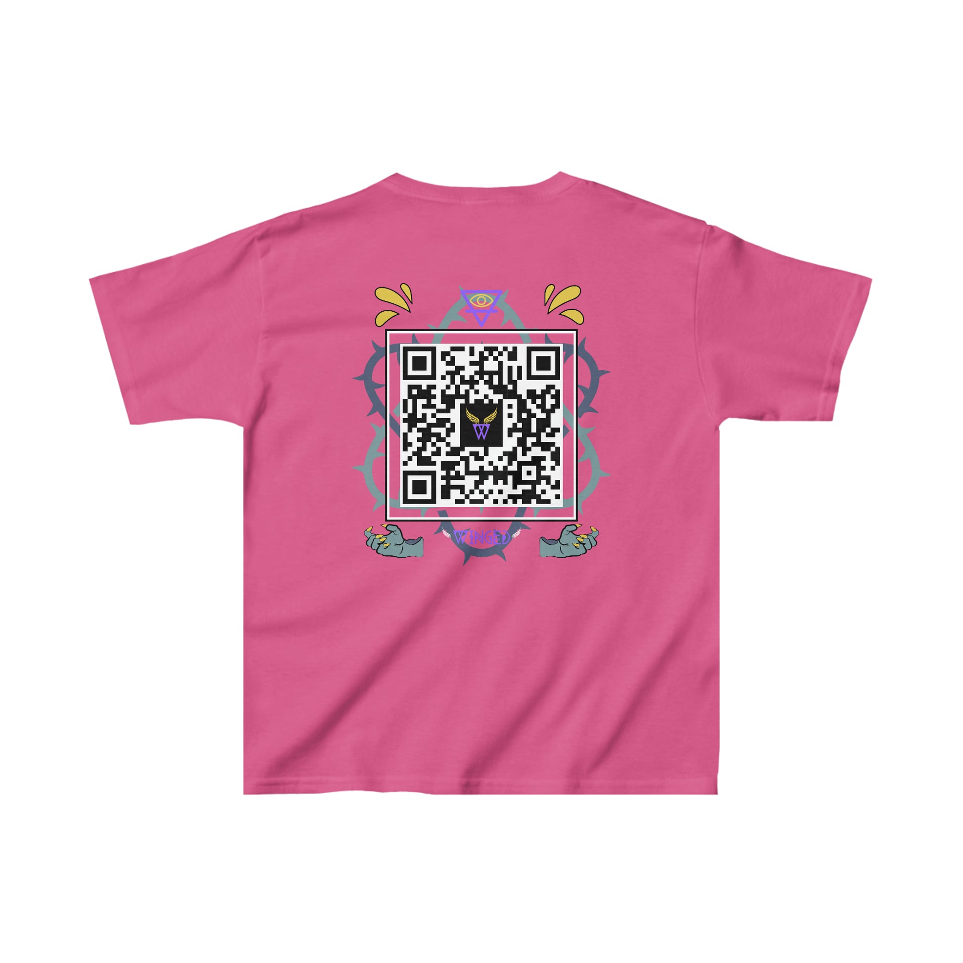 DRAGON Kids T-shirt with Wings in Augmented Reality QR code that displays digital wings when pointed with the camera
