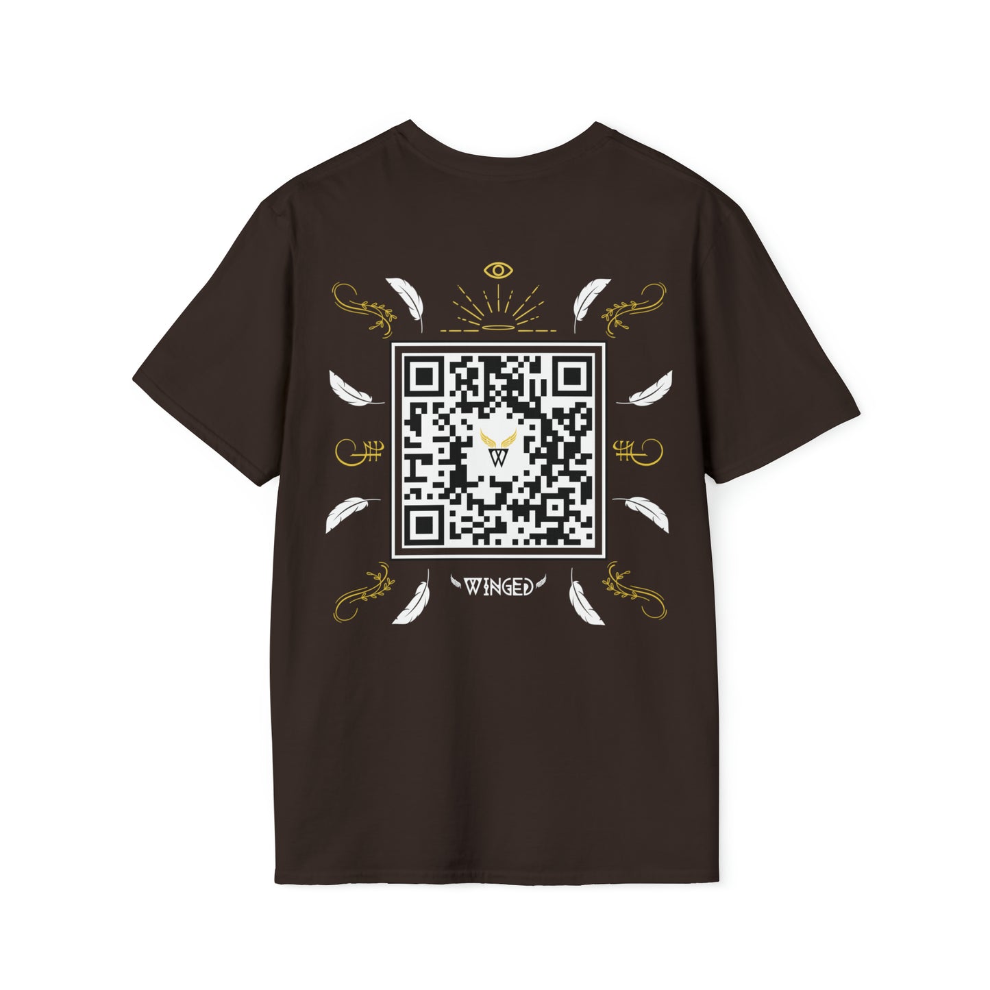 Augmented Reality T-shirt for adults with QR code that displays digital ANGEL wings when pointed with the camera New Trend in Digital Fashion