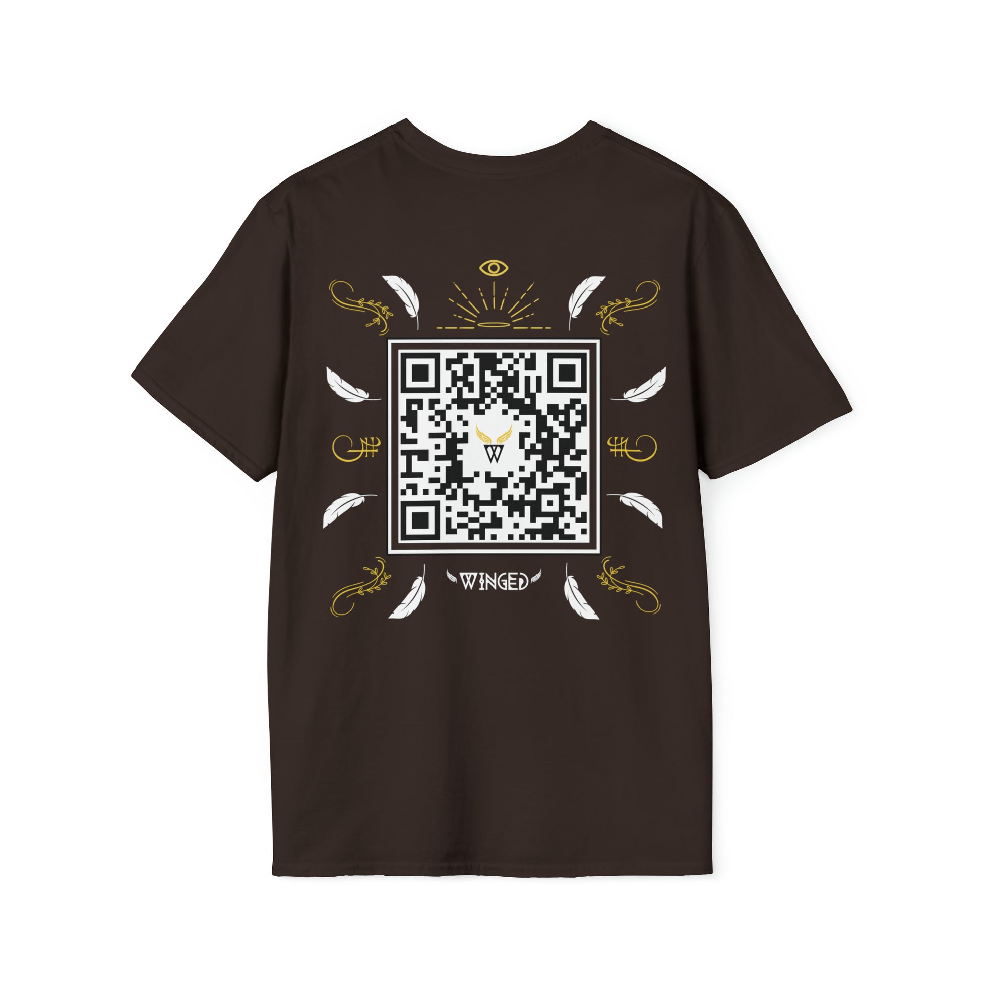 Augmented Reality T-shirt for adults with QR code that displays digital ANGEL wings when pointed with the camera New Trend in Digital Fashion
