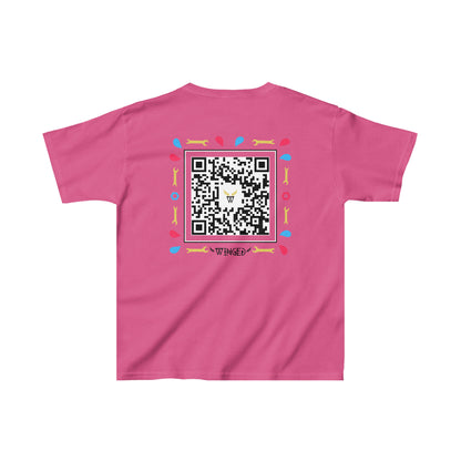 ROBOT Kids T-shirt with Wings in Augmented Reality QR code that displays digital wings when pointed with the camera