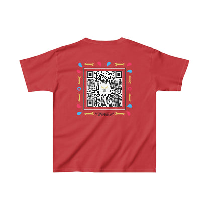 ROBOT Kids T-shirt with Wings in Augmented Reality QR code that displays digital wings when pointed with the camera