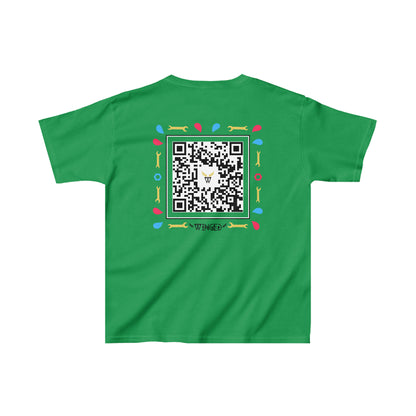 ROBOT Kids T-shirt with Wings in Augmented Reality QR code that displays digital wings when pointed with the camera