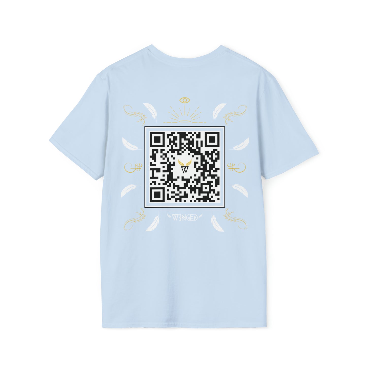 Augmented Reality T-shirt for adults with QR code that displays digital ANGEL wings when pointed with the camera New Trend in Digital Fashion