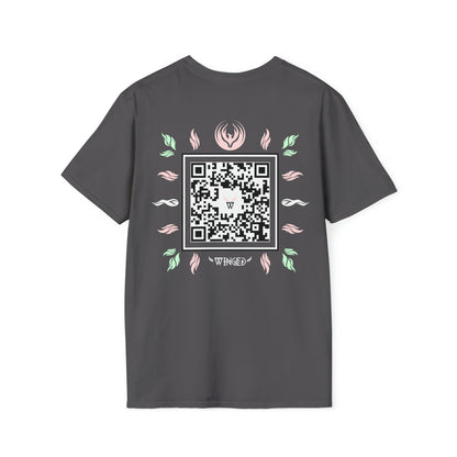 Augmented Reality T-shirt with Phoenix Wings for adults with QR code that displays digital wings when pointed with the camera New Trend in Digital Fashion
