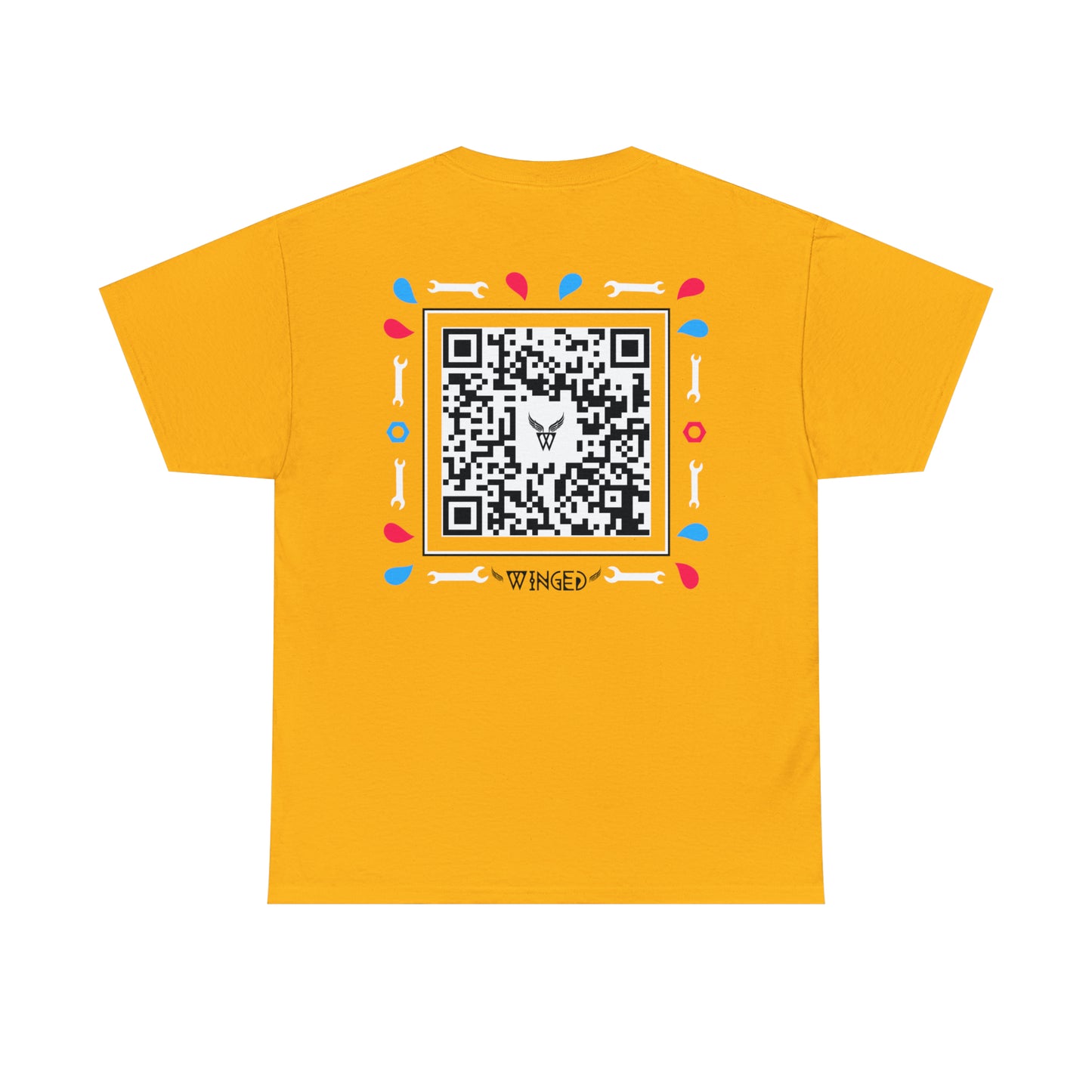 Augmented Reality T-shirt for adults with QR code that displays digital ROBOT wings when pointed with the camera New Trend in Digital Fashion