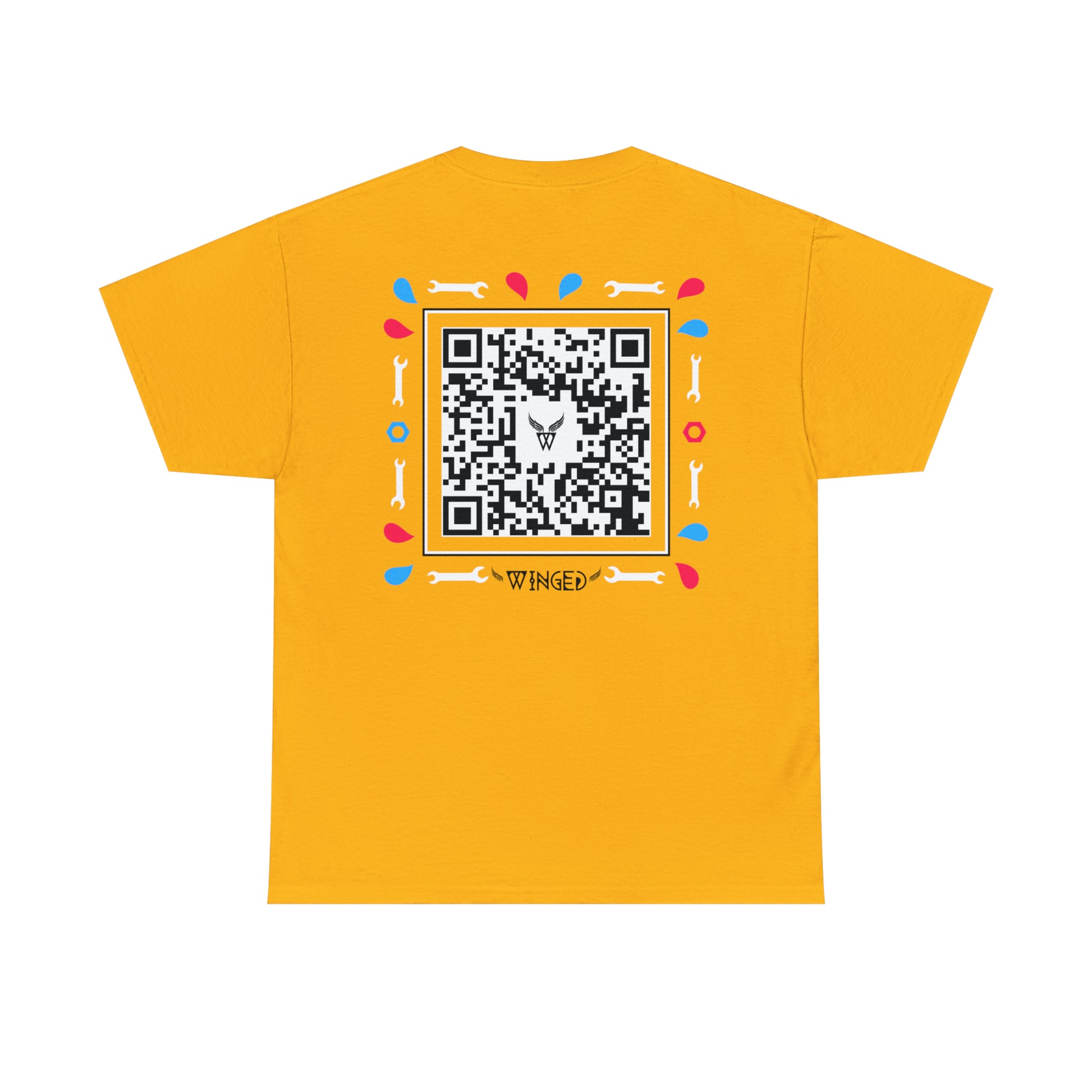 Augmented Reality T-shirt for adults with QR code that displays digital ROBOT wings when pointed with the camera New Trend in Digital Fashion